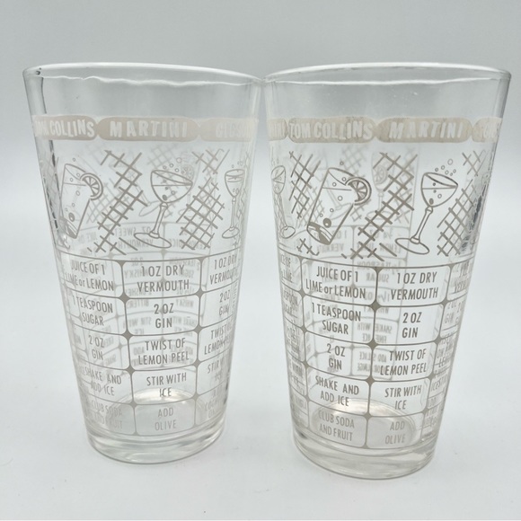 Vintage Federal Glass Cocktail Recipe Mixer Pint Glasses Barware 1960s Set of 2 - Picture 5 of 9